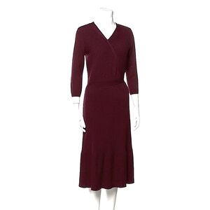 Kate Spade New York V-Neck Midi Length Deep Plum/Maroon Dress